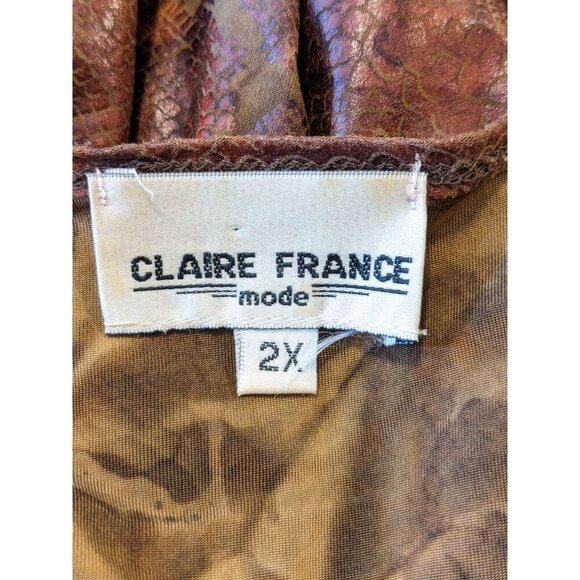 Womens Snakeskin Print Top Plus 2X Edgy Brown Leather Look Reptile Grommet - Picture 7 of 8